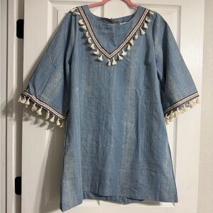 Hayden Light Blue Dress with Tassel Trim